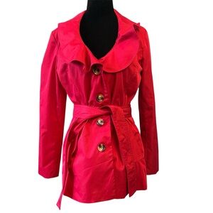 Sandro Studio Red Button Up Ruffle Rain Jacket
Size small